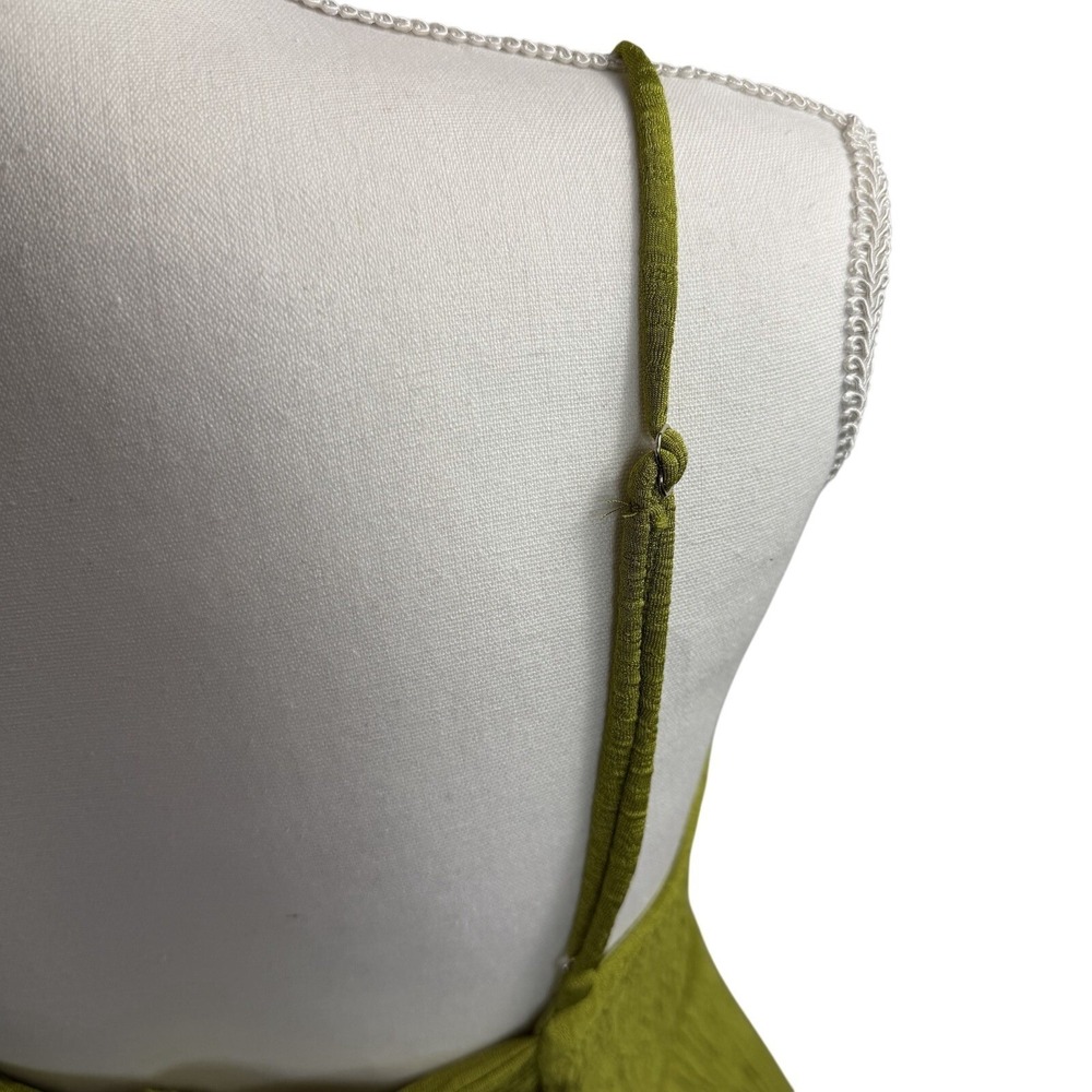 Lulu Chartreuse Green Faux Wrap Midi Dress Tie Back Size Medium D14100 - Picture 13 of 16
